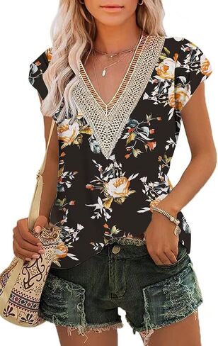 COCOKER 2024 Women's Sleeveless Tank Tops Lace Summer Tops V Neck Cute Shirt in Saudi Arabia