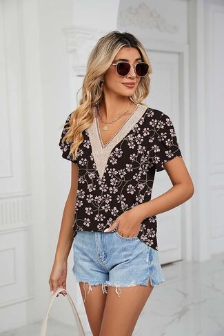 COCOKER 2024 Women's Sleeveless Tank Tops Lace Summer Tops V Neck Cute Shirt in Saudi Arabia