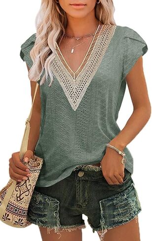 COCOKER 2024 Women's Sleeveless Tank Tops Lace Summer Tops V Neck Cute Shirt in Saudi Arabia
