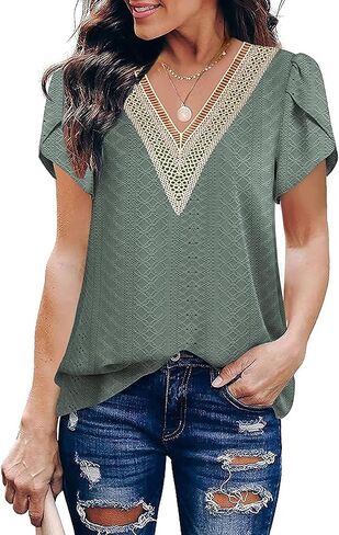 COCOKER 2024 Women's Sleeveless Tank Tops Lace Summer Tops V Neck Cute Shirt in Saudi Arabia