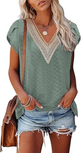 COCOKER 2024 Women's Sleeveless Tank Tops Lace Summer Tops V Neck Cute Shirt in Saudi Arabia