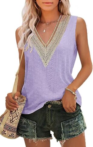 COCOKER 2024 Women's Sleeveless Tank Tops Lace Summer Tops V Neck Cute Shirt in Saudi Arabia