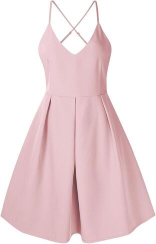 فستان نسائي بياقة V عميقة وحمالات رفيعة قابلة للتعديل، بدون أكمام، مثير بدون ظهر، لحفلات الكوكتيل in Kuwait