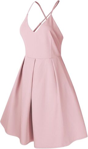 فستان نسائي بياقة V عميقة وحمالات رفيعة قابلة للتعديل، بدون أكمام، مثير بدون ظهر، لحفلات الكوكتيل in Kuwait