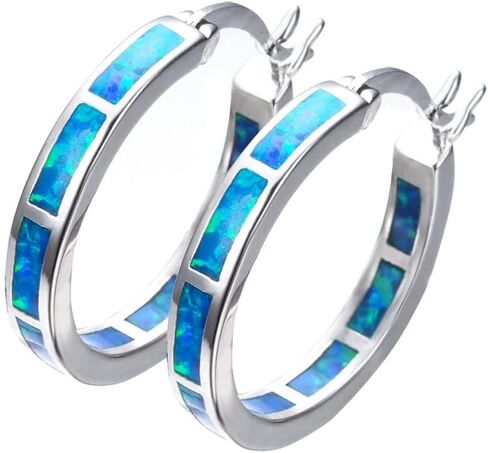 Silver Hoop Earring, Opal Small Hoop Earring for Women, Hypoallergenic Jewelry Cubic Zirconia Huggie Hoop Earrings Blue and White, Zinc, Cubic Zirconia in Kuwait