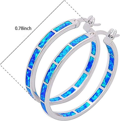 Silver Hoop Earring, Opal Small Hoop Earring for Women, Hypoallergenic Jewelry Cubic Zirconia Huggie Hoop Earrings Blue and White, Zinc, Cubic Zirconia in Kuwait