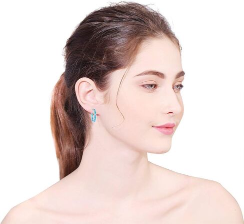 Silver Hoop Earring, Opal Small Hoop Earring for Women, Hypoallergenic Jewelry Cubic Zirconia Huggie Hoop Earrings Blue and White, Zinc, Cubic Zirconia in Kuwait