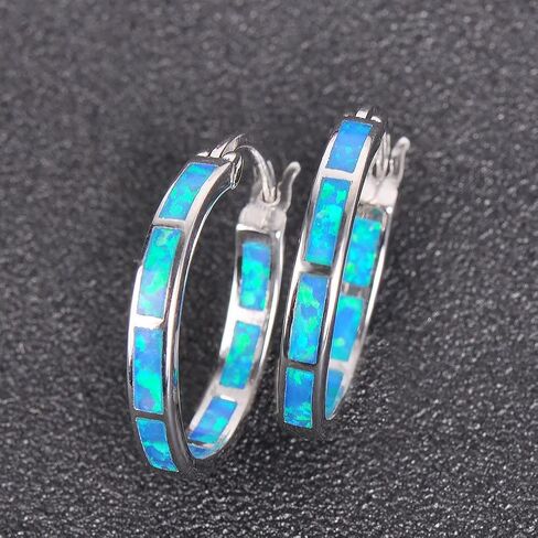 Silver Hoop Earring, Opal Small Hoop Earring for Women, Hypoallergenic Jewelry Cubic Zirconia Huggie Hoop Earrings Blue and White, Zinc, Cubic Zirconia in Kuwait
