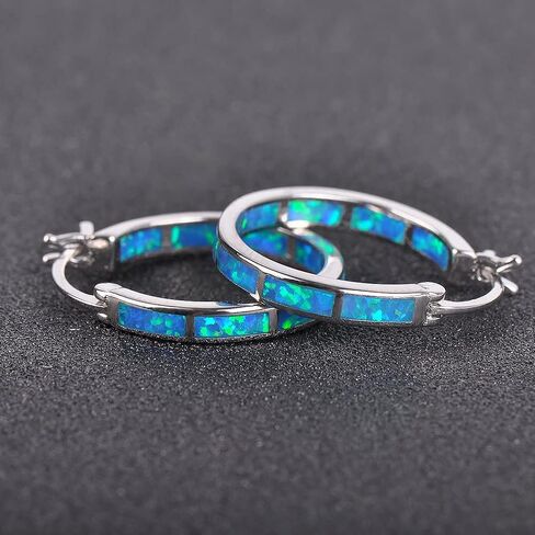 Silver Hoop Earring, Opal Small Hoop Earring for Women, Hypoallergenic Jewelry Cubic Zirconia Huggie Hoop Earrings Blue and White, Zinc, Cubic Zirconia in Kuwait