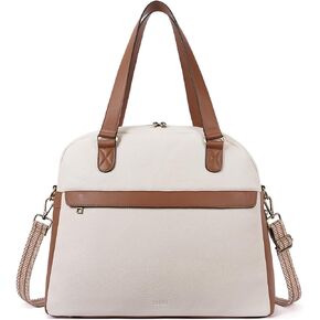 CLUCI Travel Leather Duffel Bag Weekender Bag for Women Carry on Overnight Bag Beige with Brown