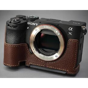 LIM'S Genuine Italy Leather Camera Half Case & Dovetail Plate for Sony A7CII A7CR A7C2 Case Cover [Brown]