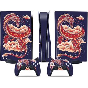 Full Skin Sticker for PS5 Console Disc Edition Vinyl Skin Decal Cover for PS5 Controller Dragon Pattern (Dragon)