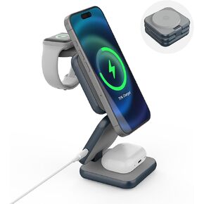 Wireless Charger 3-in-1 Charging Station,TESSAN Foldable Magnetic Travel Charger Stand Compatible with iPhone 16/15/14/13/12 Series,Watch,AirPods
