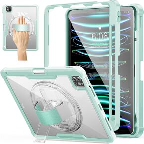 INFILAND Compatible with iPad Pro 11 inch Case (4th,3rd,2nd &1st Gen) 2022/2021/2020/2018, 360° Hand Strap Clear Back Dual Layer Shockproof Cover with Rotating Kickstand, Light Purple