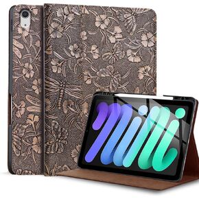 Gexmil Case for iPad Mini 8.3 Inch,6th Generation(2021) Genuine Leather Cover with Pencil Holder,Cowhide Folio Cover Auto Sleep/Wake,Anti Fingerprint/Slip,Buffalo Pattern