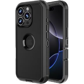 Jiunai for iPhone 16 Pro Max Case Heavy Duty Strong Shockproof Port Protection Screenless Dustproof Dual Layer Rugged Tough Non Slip Protective Phone Case for iPhone 16 Pro Max 6.9’’ Men Women Black