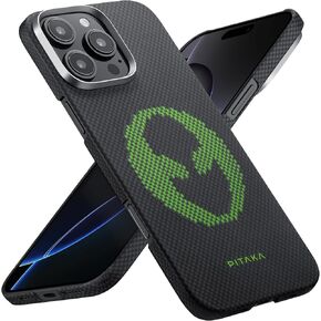 PITAKA for iPhone 16 Pro Max Case Compatible with MagSafe, Thin & Light Case iPhone 16 Pro Max with a Caseless Feel, Glow in the Dark, 1500D Aramid Fiber Woven [Luminous Tactile Woven Case-NoProblemo]