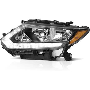 Headlights Assembly Compatible with 2014 2015 2016 Nissan Rogue with LED DRL Strip Pair, Fits Factory Halogen Models Only (NO PROJECTOR)