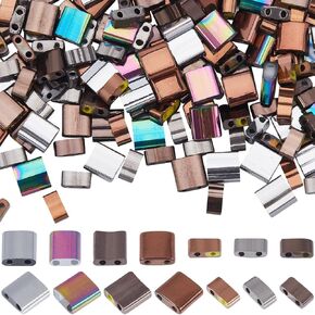 CREATCABIN 400Pcs 2 Hole Half Tila Beads 24K Gold Plated Seed Beads Bulk Silver Rectangle Metallic Flat Mini Opaque Electroplated Hematite for Craft Bracelet Necklace Earring Jewelry Making 2mm