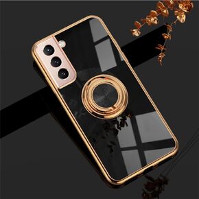 EYZUTAK Electroplated Magnetic Ring Holder Case for Samsung Galaxy S21 5G, 360 Degree with Rotation Metal Finger Ring Holder Magnet Car Holder Soft Silicone Shockproof Protective Cover - Black