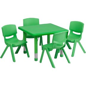 Flash Furniture 24'' Square Blue Plastic Height Adjustable Activity Table Set with 4 Chairs