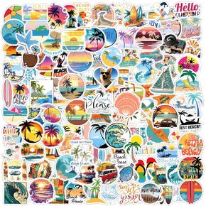 Giantree 120Pcs Summer Beach Stickers Surfing Stickers Hawaii Beach Stickers, Outdoor Sticker Tropical Stickers Waterproof Vinyl Stickers Ocean Themed for Laptop Water Bottles Luggage Phone Skateboard
