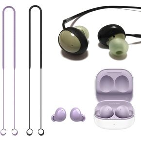 2 Pcs Anti Lost Rope Earbuds Cover for Galaxy Buds 2 Replacement Ear Tips for Samsung Galaxy Buds2 Earbuds Wireless, Black+Purple