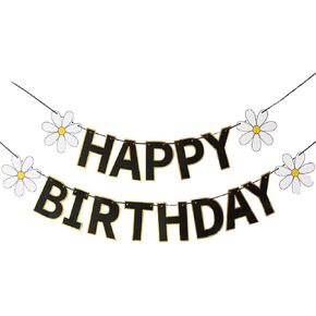 Happy Birthday Banner Little Daisy Banner for Kids Adults Birthday Party Decorations (Yellow+White+Orange)