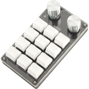 Dioche One Handed Macro Mechanical Keyboard Portable USB Mini 12 Key Multifunction DIY Programmable Keypad with Knob for Office Gaming Lab(Black White)
