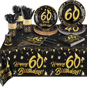 durony 40th Birthday Plates and Napkins Set 40th Birthday Party Supplies Tableware Set Plates Cups Napkins Cutlery Plastic Tablecloth for 40th Birthday Anniversary Party Decor Total 170 Pieces