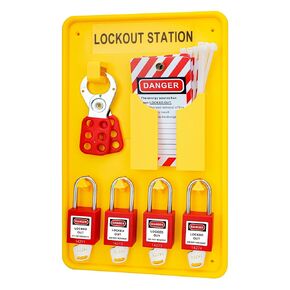 Lockout Tagout Station-4 Safety Padlocks, 1 Hasp, 8 Lockout Tags,10 Nylon Ties, Lockout Safety Supply for OSHA Compliance