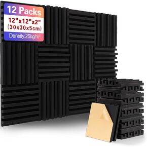 12 Pack Sound Insulation Wall Sound Absorber Acoustic Foam Mats for Recording Studio, Podcasts, Youtube Room, 12x12x2 Inch High