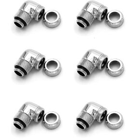 Osprey 6 Pack G1/4" Thread Male to Female Compression Fittings, Brass and Nickel 90° Rotary Extender Fitting, Fitting Adapter Connecter for Computer Water Cooling System (White, 14MM OD)