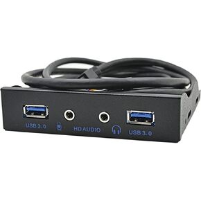 C-Zone 3.5" Floppy Bay High Speed 5 Gbps 20Pin 2 Port USB 3.0 Hub HD Audio 3.5mm Earphone Jack Mic Interface PC Front Panel Adapter