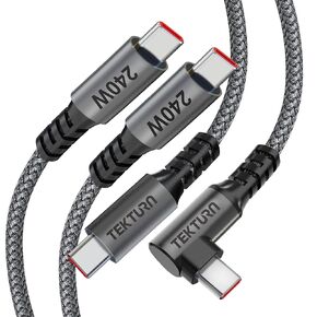 240W USB-C Charge-Only Cable, E-Mark Chip, 180W, 140W, 100W Compatible, Braided 6.6ft/2m, 2-Pack, Straight Connectors for iPhone 15, Samsung S24, Laptops, Tablets & Devices with Type-C Port