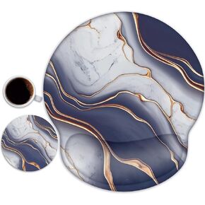 Mouse Pad Wrist Support with Coaster, [ 20% Larger] Gel Memory Foam Wrist Rest Pad Set with Ergonomic Design, Non-Slip Rubber Base for Office, Home Working, Gaming, and Programming, Purple Marble