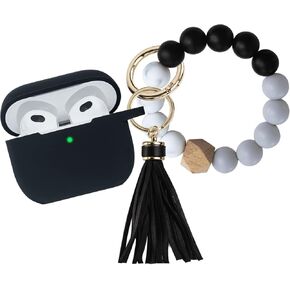 Gray Leopard Silicone Airpods 3 Case (Not Fit Pro), Beaded Wristlet Apple Airpod 3 Cover for Girl Women, Case Skin for 2021 AirPod 3 with Bracelet Keychain (Grey Leopard/Cheetah)