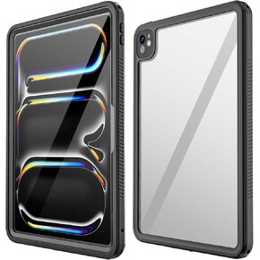 for iPad Pro 13-inch M4 (2024) A2925/A2926/A3007 IP68 Waterproof Case Full Body Seal Slim Shock-Dust-Snow-Proof Underwater TPU PC Hybrid Transparent Protective Cover with Bracket & Lanyard