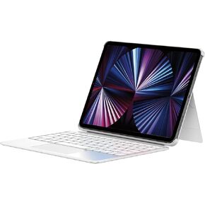 Bluetooth-Free Keyboard with Smart Connector for Pro 11-inch (1st, 2nd, 3rd, 4th Gen), Detachable Keyboard Folio, Keyboard Case with Kickstand, Backlit, Multi-Touch Trackpad, White