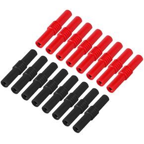 16Pcs Insulated 4mm Banana Plug Coupler Female to Female Banana Socket Jack Connectors for 4mm Banana Plug Extension Adapters (8Pcs Red + 8Pcs Black)