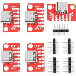 5Sets USB Type-C Breakout Board, Audio & Video Connectors & Adapters, Basic Breakout Female Connector Type PCB Converter Board 6P Male Pin
