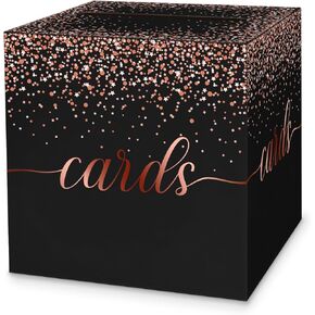 1 Pack Black and Rose Gold Card Box for Party, 8.7" Black Gift Card Box Money Box for Birthday, Wedding, Baby Shower, Retirement, Anniversary, Bridal Shower, Raffle Ticket