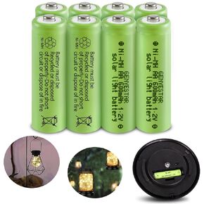 NIMH AA Rechargeable Solar Light Batteries, Rechargeable AA Batteries 600mAh 1.2V Double A Rechargeable Battery Ideal for Garden Lawn Landscaping Solar Lamps,8 Pack