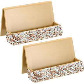PATIKIL Business Card Holder for Desk, 2 Pack Rhinestone Business Card Holders Crystal Card Stand Organizer Cards Display for Office Exhibition, Silver