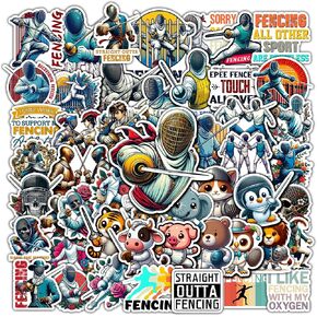 Pack 50 PCS Fencing Stickers Waterproof Vinyl Decals Items for Sword Fighters Women Men Teens Adults Sports Lovers Labels Decor Phone Case Water Bottles Bumper Helmet Laptop
