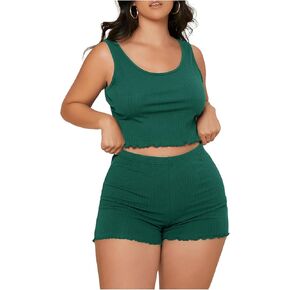 طقم بيجامة حريمي مقاس كبير من SOLY HUX قميص بدون أكمام وشورت قصير مضلع مكون من قطعتين PJ Set Loungewear
