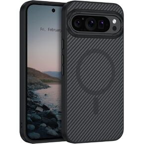 BENTOBEN Carbon Fiber for Google Pixel 9 Pro XL Case [Compatible with MagSafe] Magnetic Pixel 9 Pro XL Case Slim Thin Smooth Shockproof Women Men Phone Cover for Google Pixel 9 Pro XL 6.8", Black