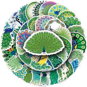 Blue Peacock Stickers 50Pcs Water Bottles Stickers for Kids Teens,Peacock Waterproof Stickers,Luggage Bike Bumper Skateboard Computer Scrapbook Car Cup Decals Pack,Laptop Stickers Aesthetic