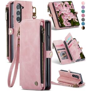 Defencase Wallet Case Compatible with Samsung Galaxy Z Fold 6 with RFID Blocking Card Holder & S Pen Holder Slot PU Leather Magnetic Snap Flip Zipper Strap Phone Case Fit for Galaxy Z Fold 6, Coffee