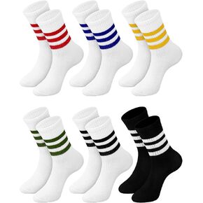 6 Pairs Stripe Crew Socks for Women Novelty Retro Tube Socks Cute Athletic Ankle Socks for Sports Running, Multicolor